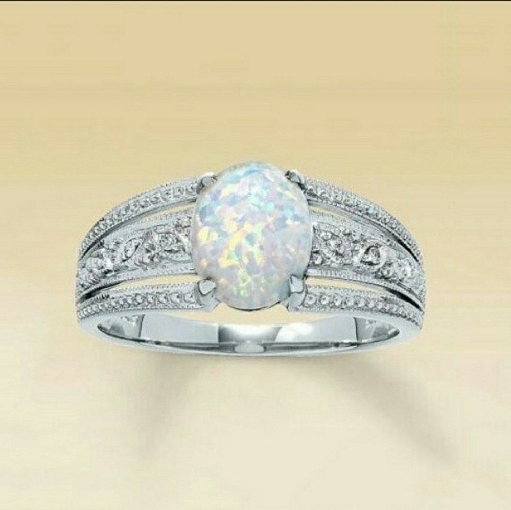 Oval Cabochon White Fire Opalescent 925 Sterling